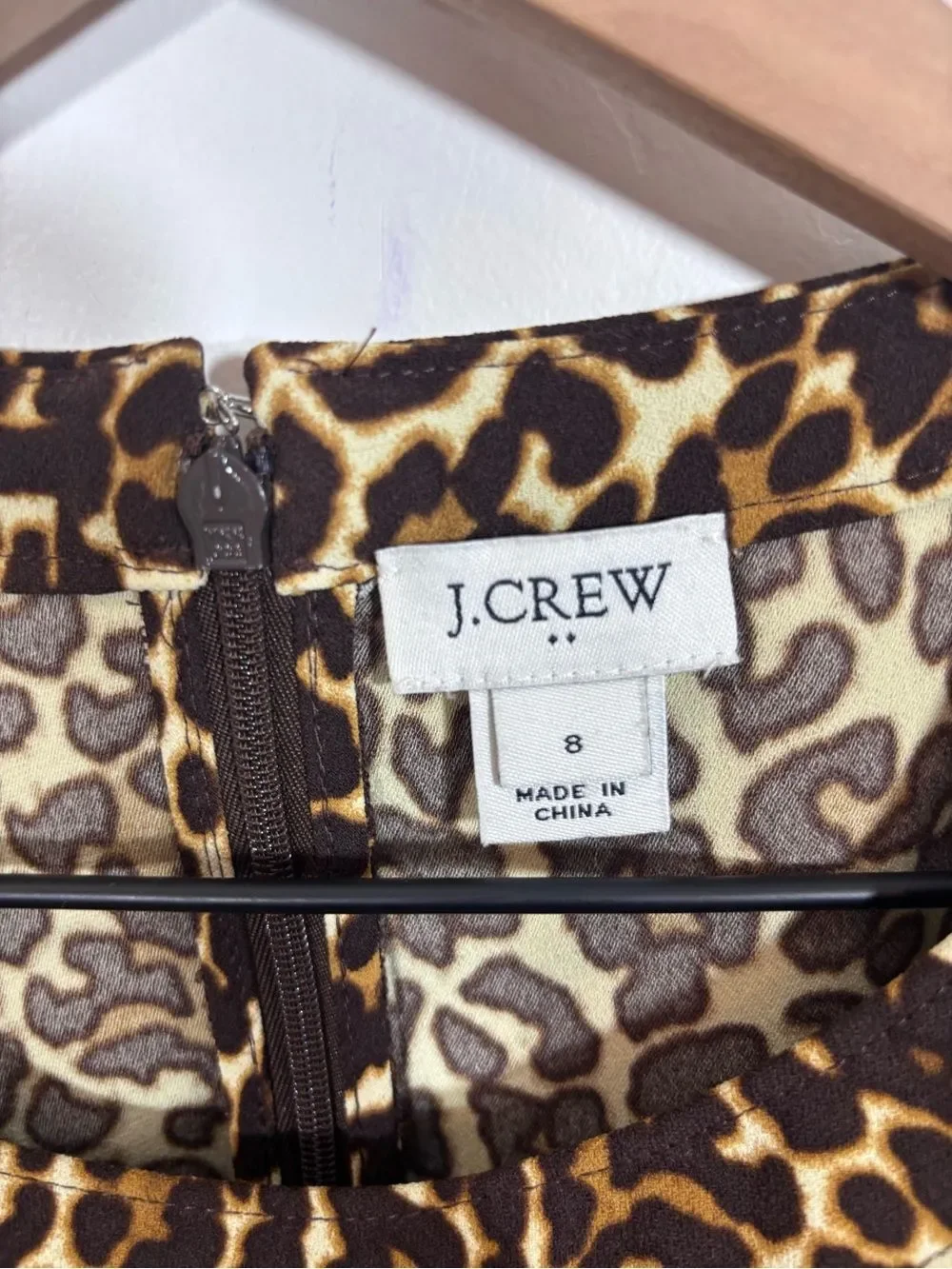 J. Crew Leopard Cheetah Animal Print Shift Dress K2150 Size 8 long sleeve